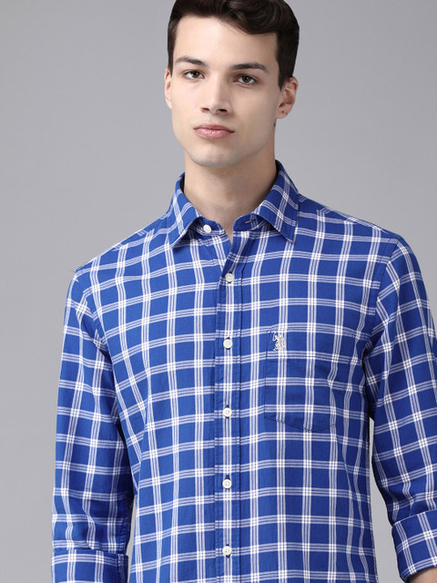 

U.S. Polo Assn. Men Blue Checked Pure Cotton Casual Shirt