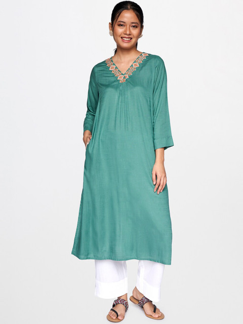 

Global Desi Women Sea Green Flared Sleeves Kurta