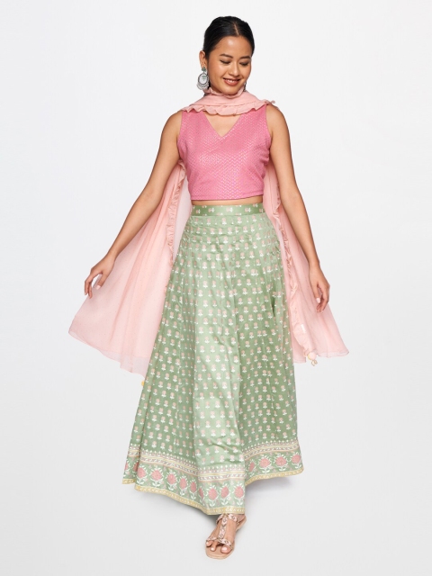 

Global Desi Women Pink Ethnic Motifs Printed Top with Palazzos & Dupatta