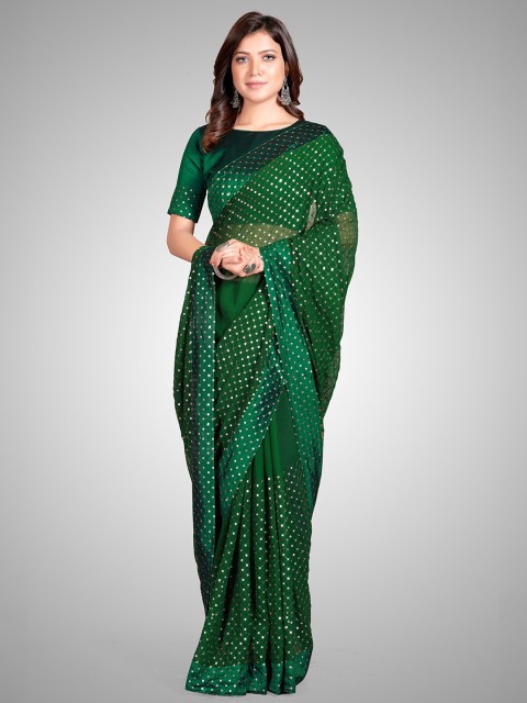 

Mitera Green Embellished Sequinned Pure Georgette Saree