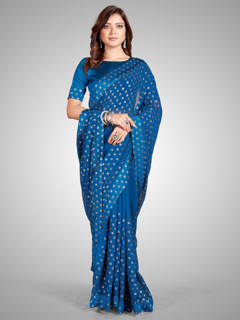 

Mitera Turquoise Blue & Silver-Toned Embellished Sequinned Pure Georgette Saree