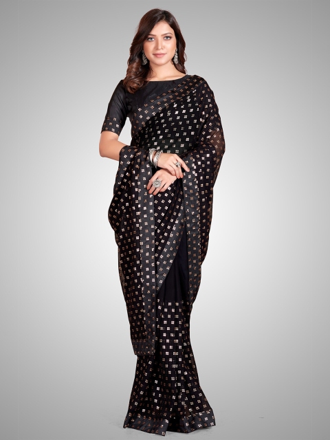 

Mitera Black & Gold-Toned Embellished Sequinned Pure Georgette Saree