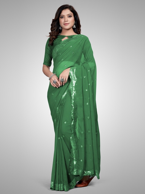 

Mitera Green Embellished Sequinned Pure Georgette Saree
