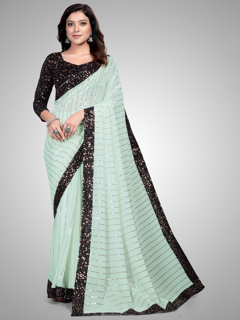 

Mitera Green Embellished Sequinned Pure Georgette Saree