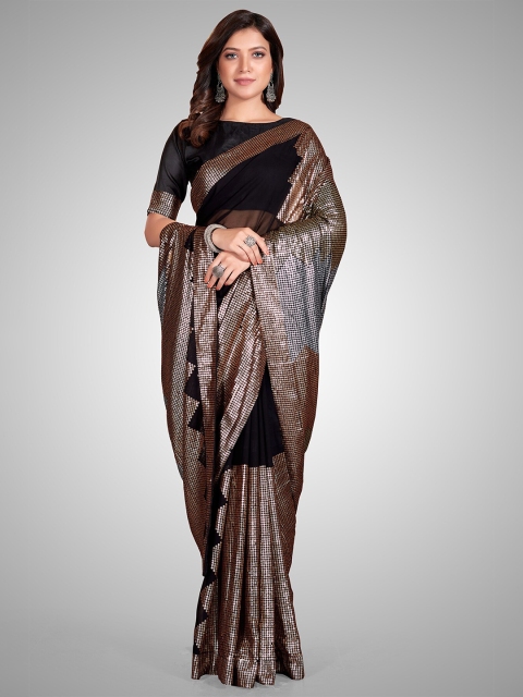 

Mitera Black & Silver Embellished Sequinned Pure Georgette Saree
