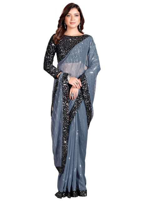 

Mitera Grey Embellished Sequinned Pure Georgette Saree