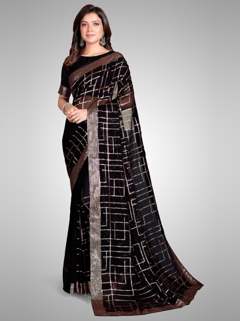 

Mitera Black & Copper-Toned Embellished Sequinned Pure Georgette Saree