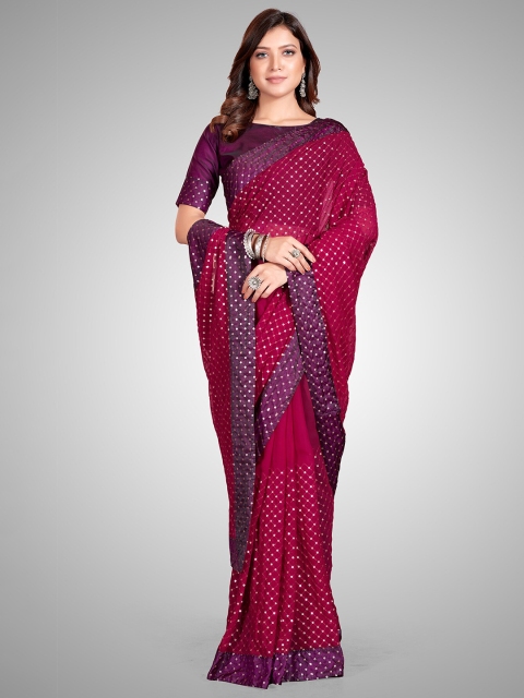 

Mitera Pink & Purple Embellished Sequinned Pure Georgette Saree