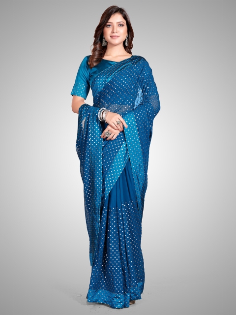 

Mitera Turquoise Blue & Silver-Toned Embellished Sequinned Pure Georgette Saree