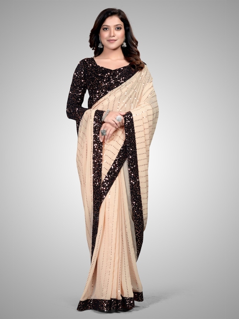 

Mitera Orange & Black Embellished Sequinned Pure Georgette Saree