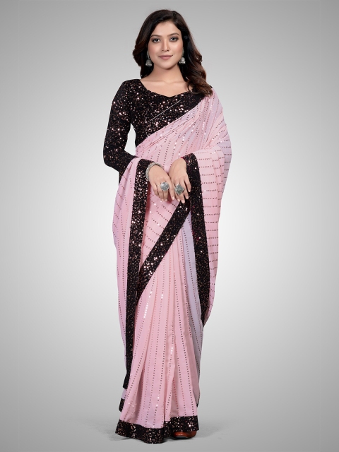 

Mitera Pink & Black Embellished Sequinned Pure Georgette Saree