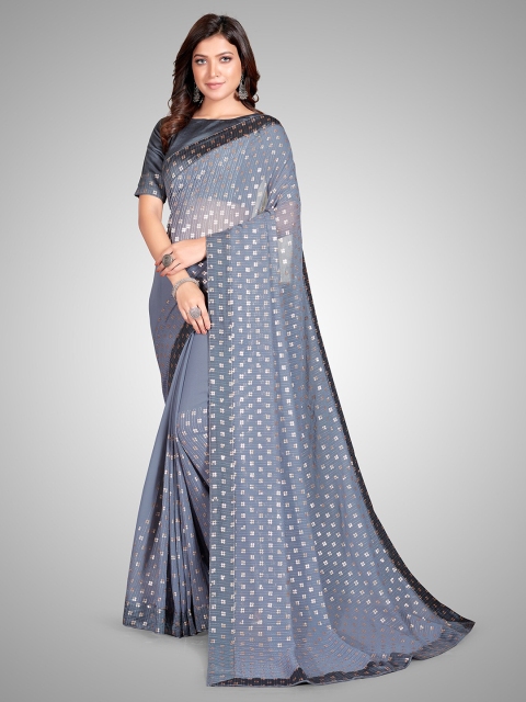 

Mitera Grey Embellished Sequinned Pure Georgette Saree