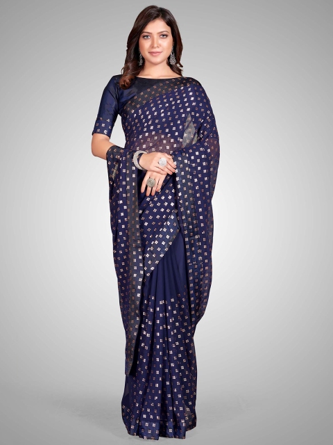 

Mitera Blue & Gold-Toned Embellished Sequinned Pure Georgette Saree