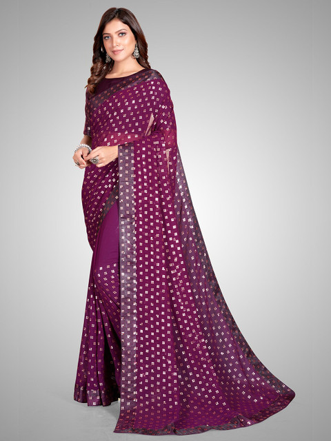 

Mitera Purple Embellished Sequinned Pure Georgette Saree