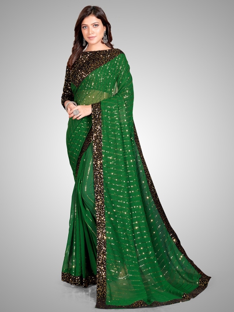 

Mitera Green & Black Embellished Sequinned Pure Georgette Saree