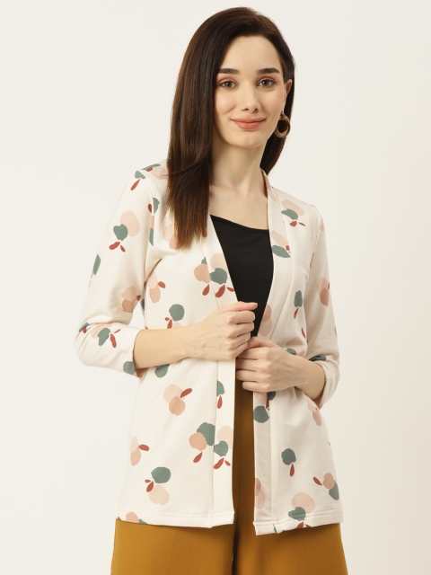 

WISSTLER Women Cream-Coloured Printed Open Front Shrug