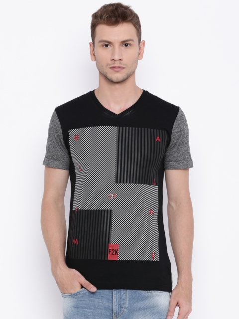 

Flying Machine Men Black Printed V-Neck T-Shirt