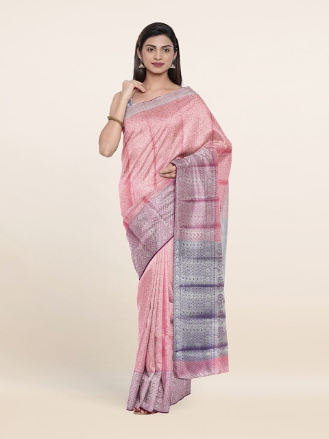 

Pothys Pink & Grey Floral Woven Design Tissue Saree