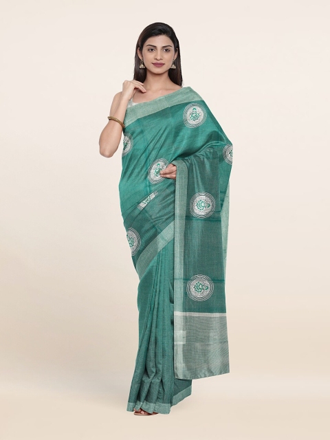 

Pothys Green Embroidered Floral Zari Tissue Saree