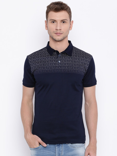 

Flying Machine Men Navy Printed Polo T-Shirt, Navy blue