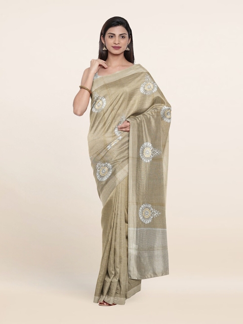

Pothys Tan & Grey Ethnic Motifs Tissue Saree