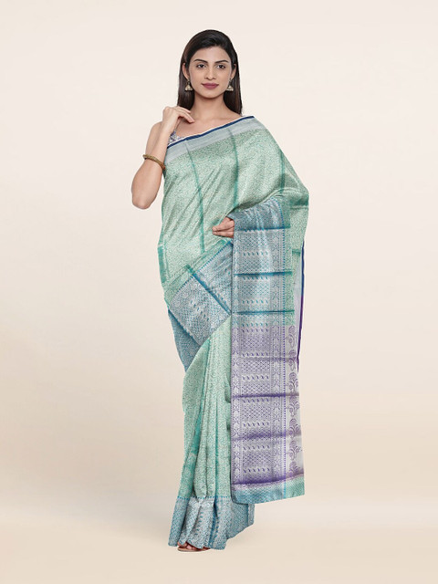 

Pothys Blue & Green Ethnic Motifs Zari Tissue Saree