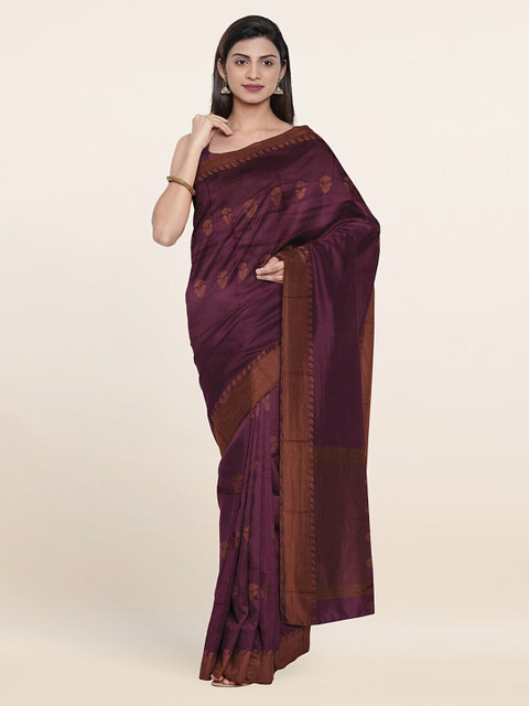 

Pothys Purple & Coffee Brown Ethnic Motifs Zari Saree