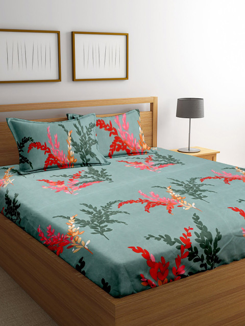 

Cortina Blue & Red Floral 152 TC Queen Bedsheet with 2 Pillow Covers