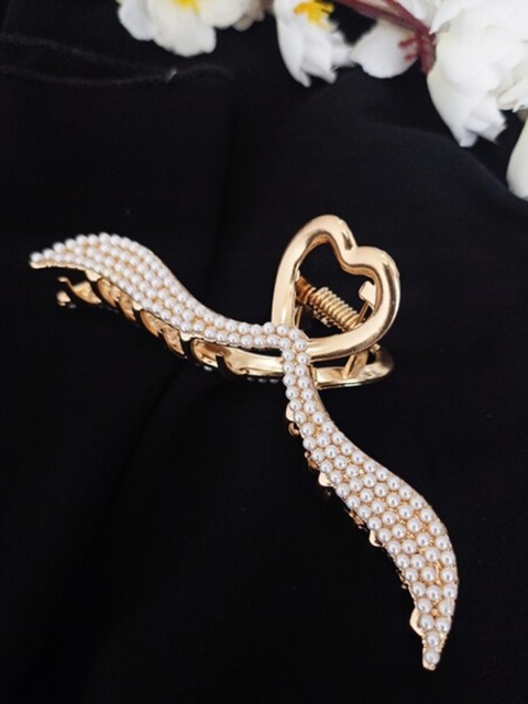 

ANNA CREATIONS Women Gold-Toned & White Embellished Claw Clip