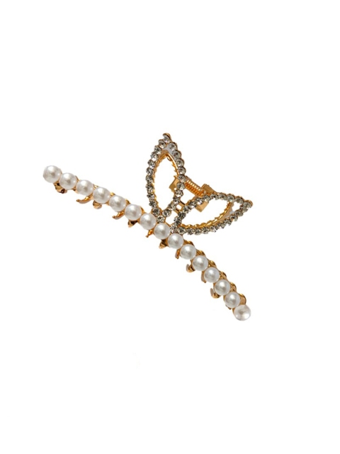 

ANNA CREATIONS Women Gold-Toned & White Metal Claw Clip