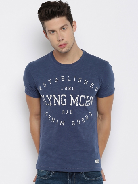 

Flying Machine Men Blue Printed Round Neck T-shirt
