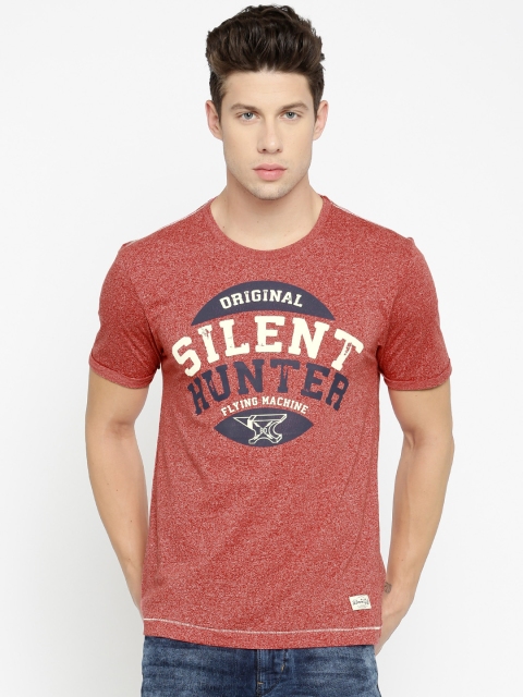 

Flying Machine Men Red Printed Round Neck T-shirt