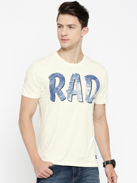 

Flying Machine Men Cream Printed Round Neck Pure Cotton T-shirt