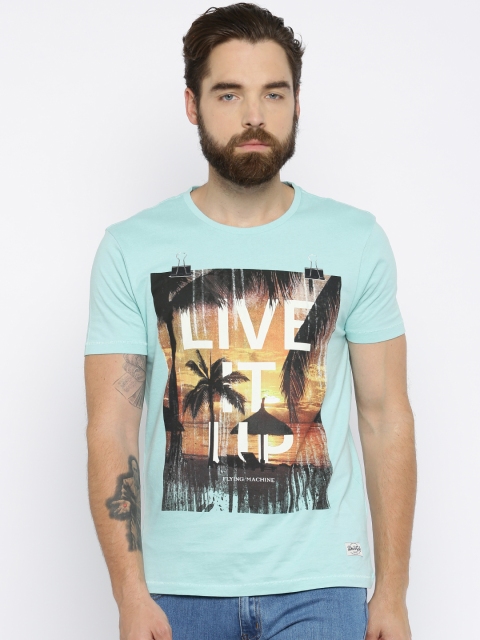 

Flying Machine Men Blue Printed Round Neck T-shirt