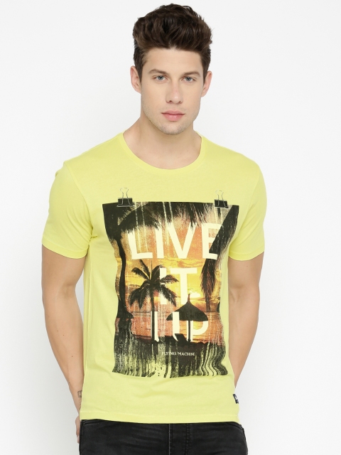 

Flying Machine Yellow Printed Round Neck T-shirt