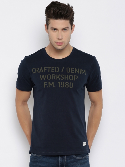 

Flying Machine Men Navy Blue Printed Round Neck T-shirt
