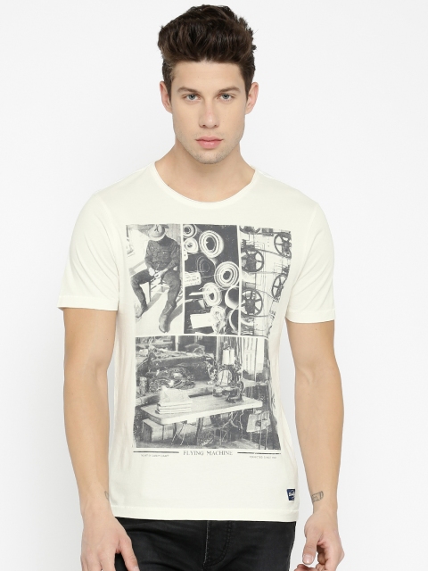 

Flying Machine Off-White Printed Round Neck T-shirt