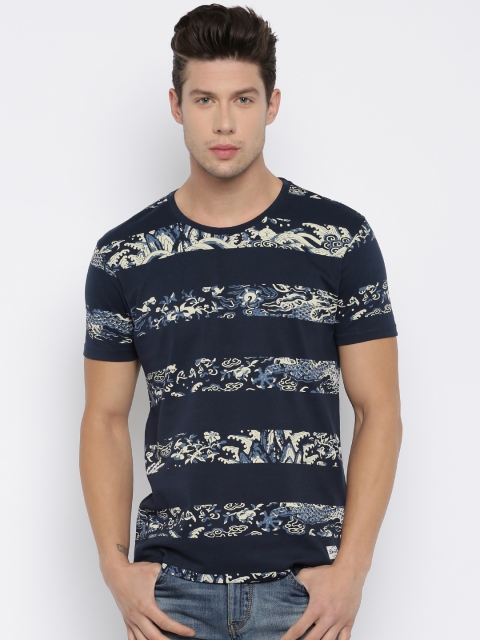 

Flying Machine Men Navy Printed Round Neck T-Shirt, Navy blue
