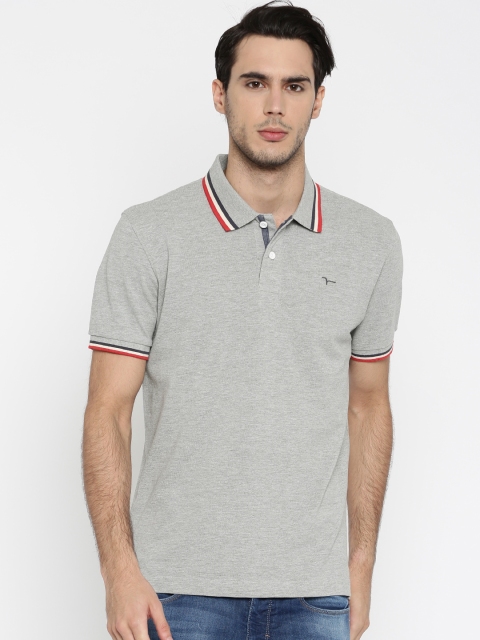 

Flying Machine Men Grey Melange Solid Polo Collar T-Shirt