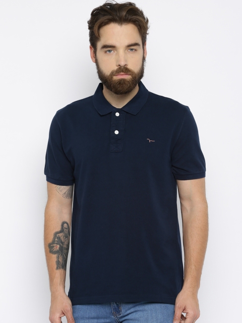 

Flying Machine Men Navy Solid Polo T-shirt, Navy blue