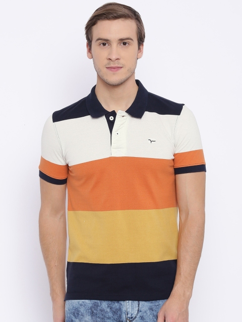 

Flying Machine Men Off-White & Orange Colourblocked Polo T-shirt