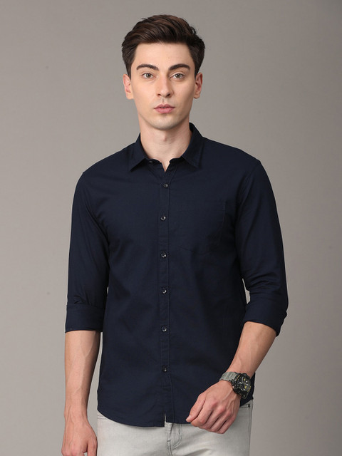 

Huggun Men Navy Blue Premium Slim Fit Casual Shirt
