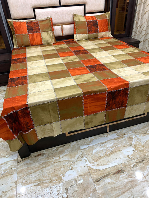

Pure Decor Orange & Brown Geometric 400 TC Cotton Queen Bedsheet with 2 Pillow Covers