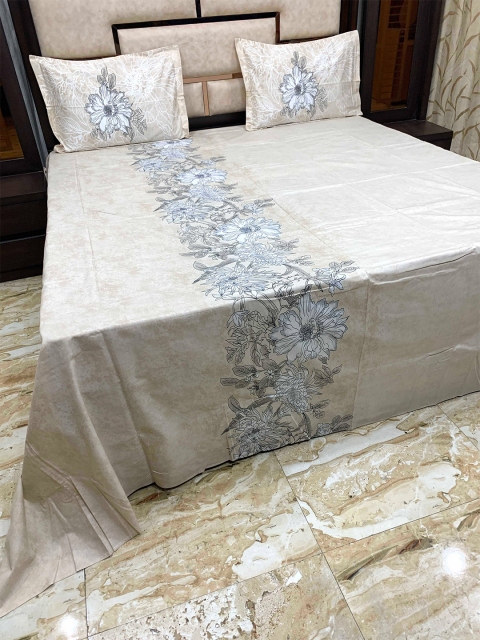 

Pure Decor Brown & White Floral 400 TC King Bedsheet with 2 Pillow Covers