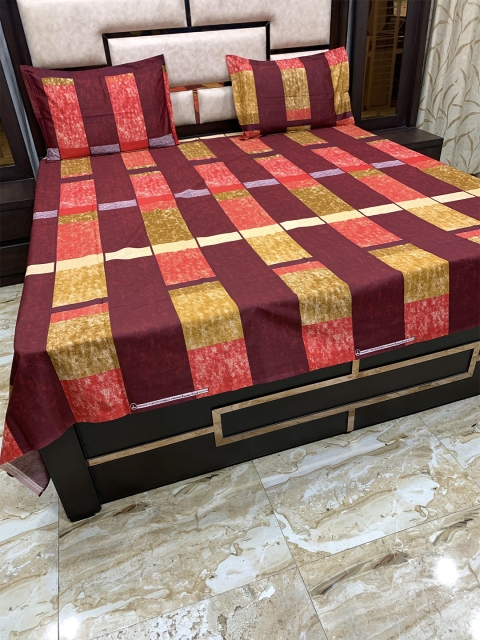 

Pure Decor Red & Purple Geometric 400 TC Pure Cotton Queen Bedsheet with 2 Pillow Covers