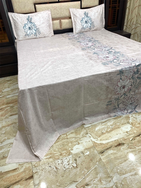 

Pure Decor Purple & White Floral 400 TC King Bedsheet with 2 Pillow Covers