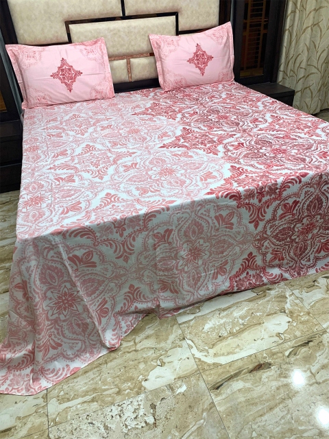 

Pure Decor Red & White Ethnic Motifs 400 TC King Bedsheet with 2 Pillow Covers