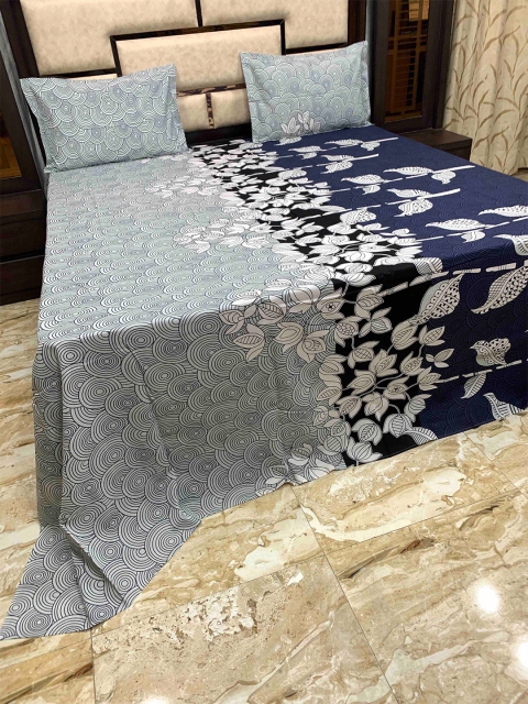 

Pure Decor Blue & White Floral 400 TC King Bedsheet with 2 Pillow Covers