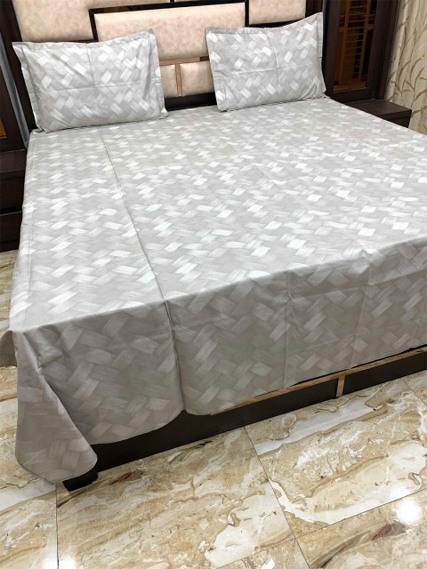 

Pure Decor Grey & Cream-Coloured Geometric 300 TC Queen Bedsheet with 2 Pillow Covers