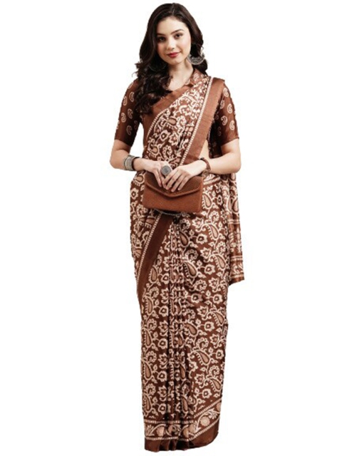 

KALINI Brown & Cream-Coloured Dola Silk Saree